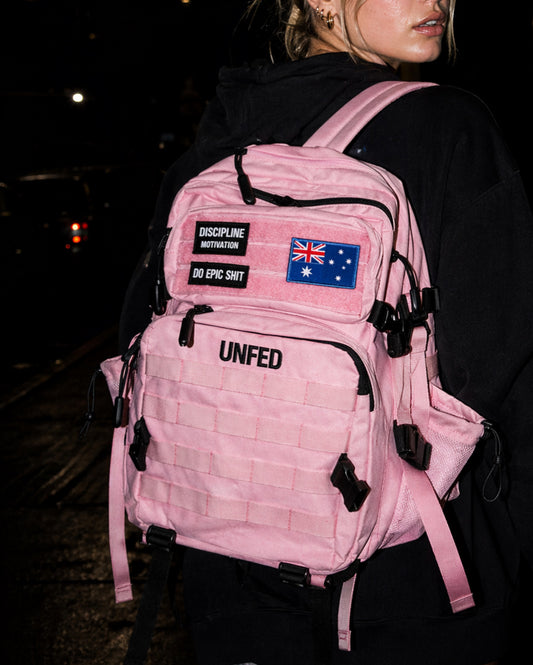 45L Blush Rogue meal prep backpack lifestyle shot - gym and work ready