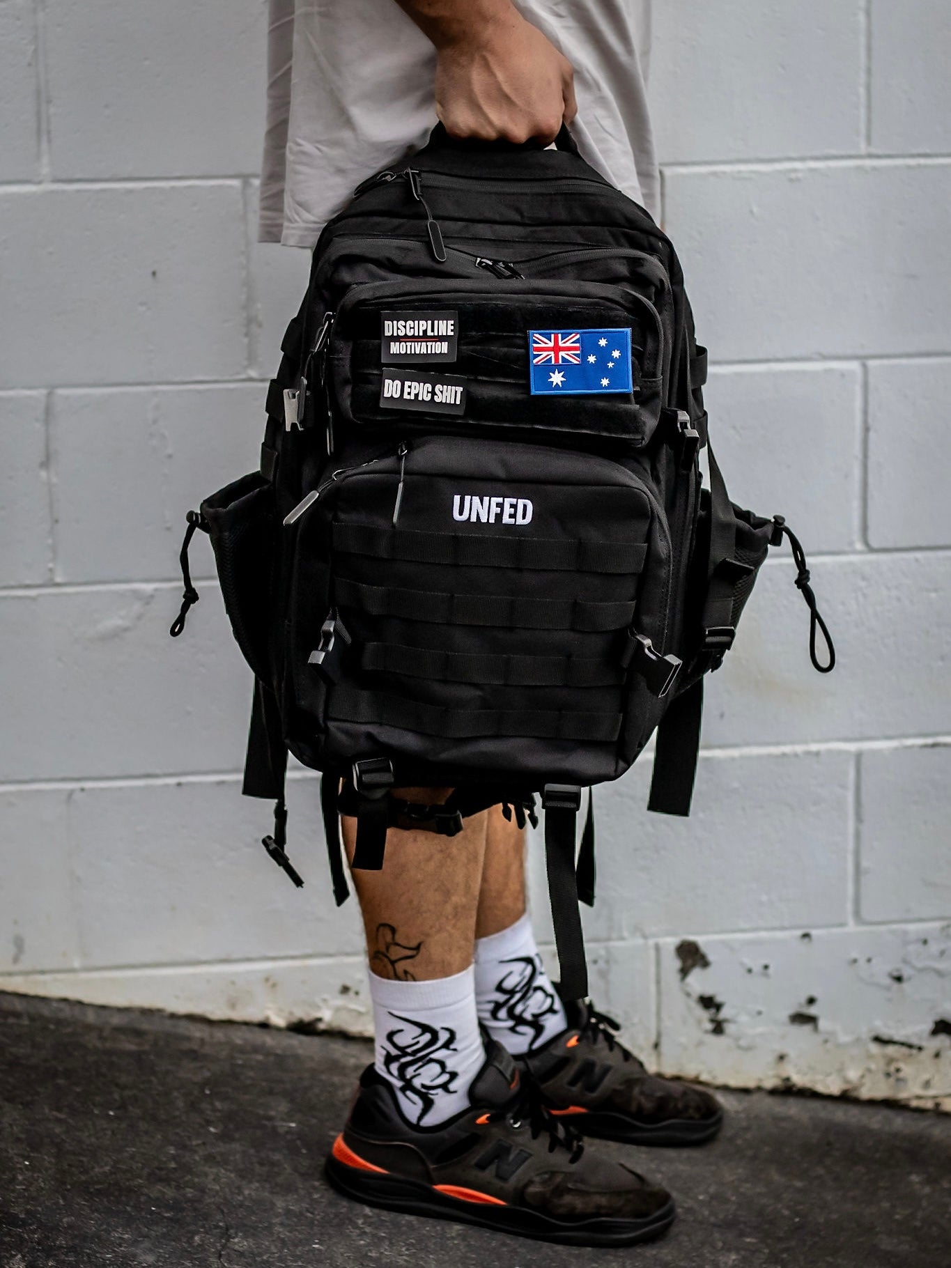 UnFed Club 45L Stealth Black meal prep bag with Velcro patch panel customisation