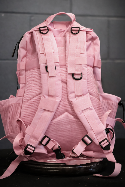 UnFed Club 45L Blush Rogue backpack rear view with padded back panel